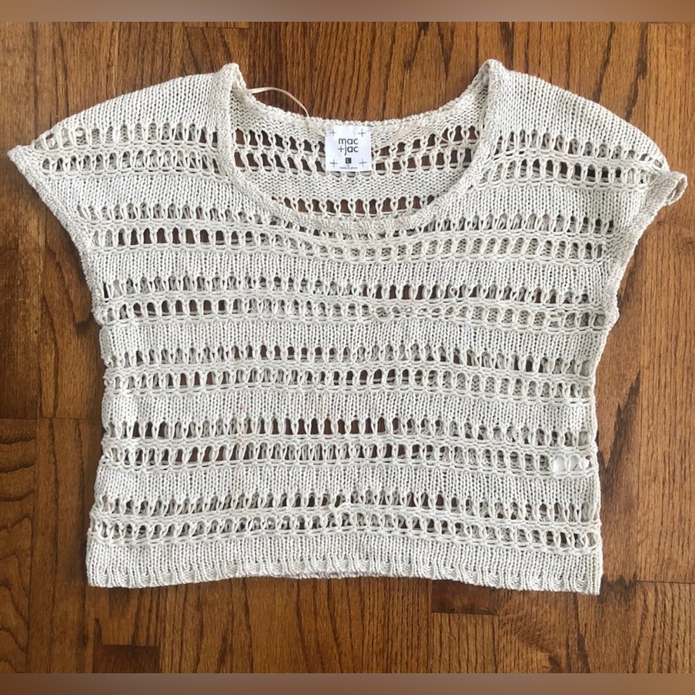 Mac & Jac Crochet Off-White Woven Knit Top Women’s Sz. Large